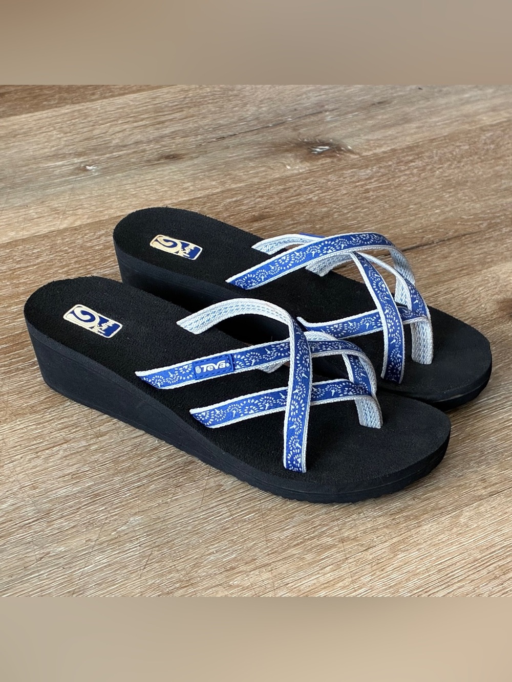 Teva Mush Mandalyn Wedge Ola 2 Blue Sandals Women’s Size 8 Excellent Condition